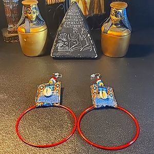 5 1/2 bohemian style hoops style denim fabric earrings